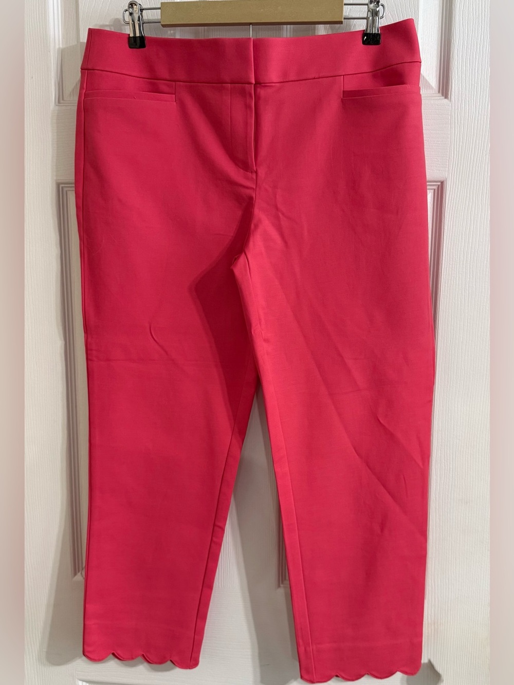 LOFT Riviera Cropped Pants Pink Scalloped Hem Flat Front Marisa Fit Size